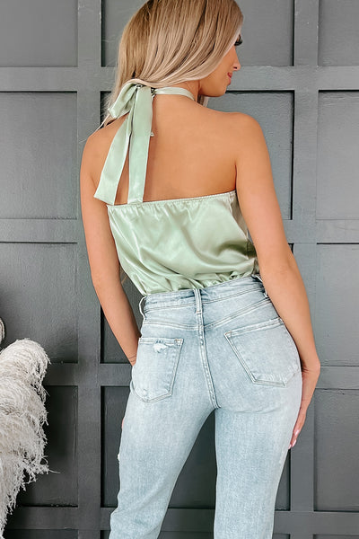 Deeper Purpose NanaMacs Original Satin Halter Bodysuit (Sage/Pale Sage) - NanaMacs