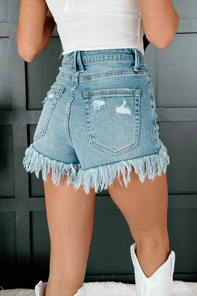 Frayed And Ready High Rise Distressed Frayed Hem Shorts (Medium/Light) - NanaMacs