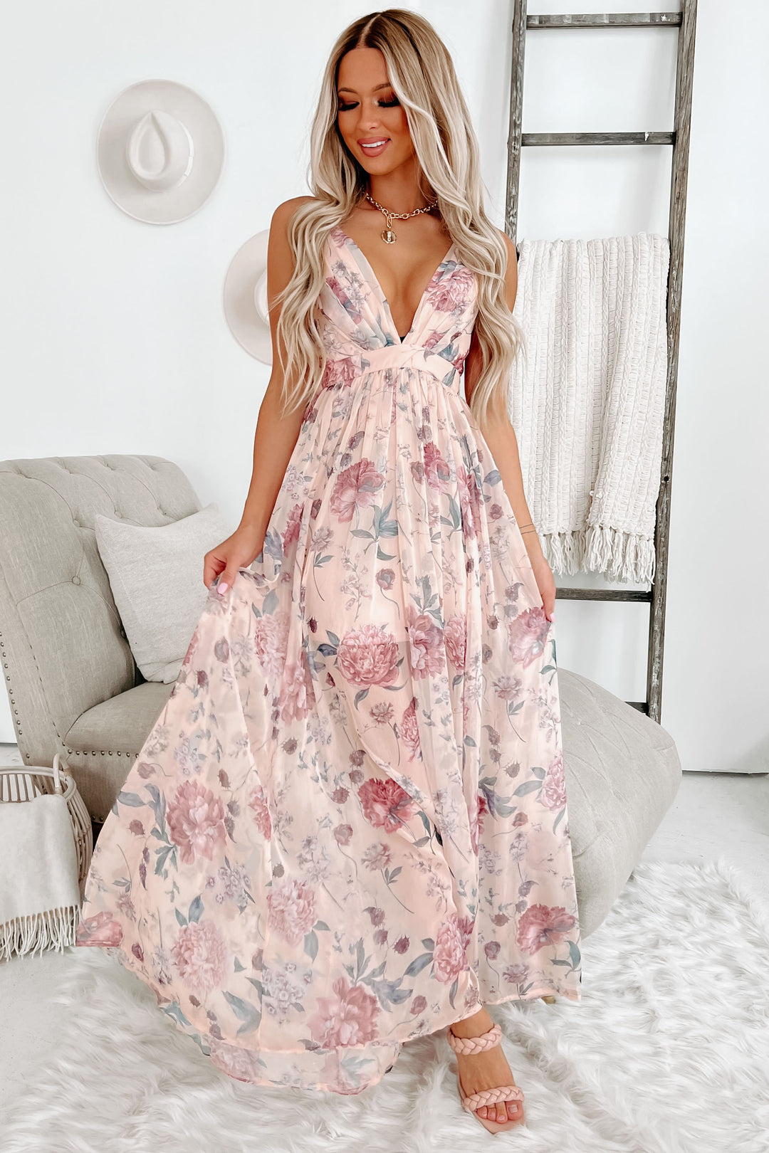 Someone To Admire Floral Maxi Dress (Blush) - NanaMacs