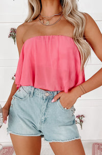 Electric Feels Strapless Crop Top (Hot Pink) - NanaMacs