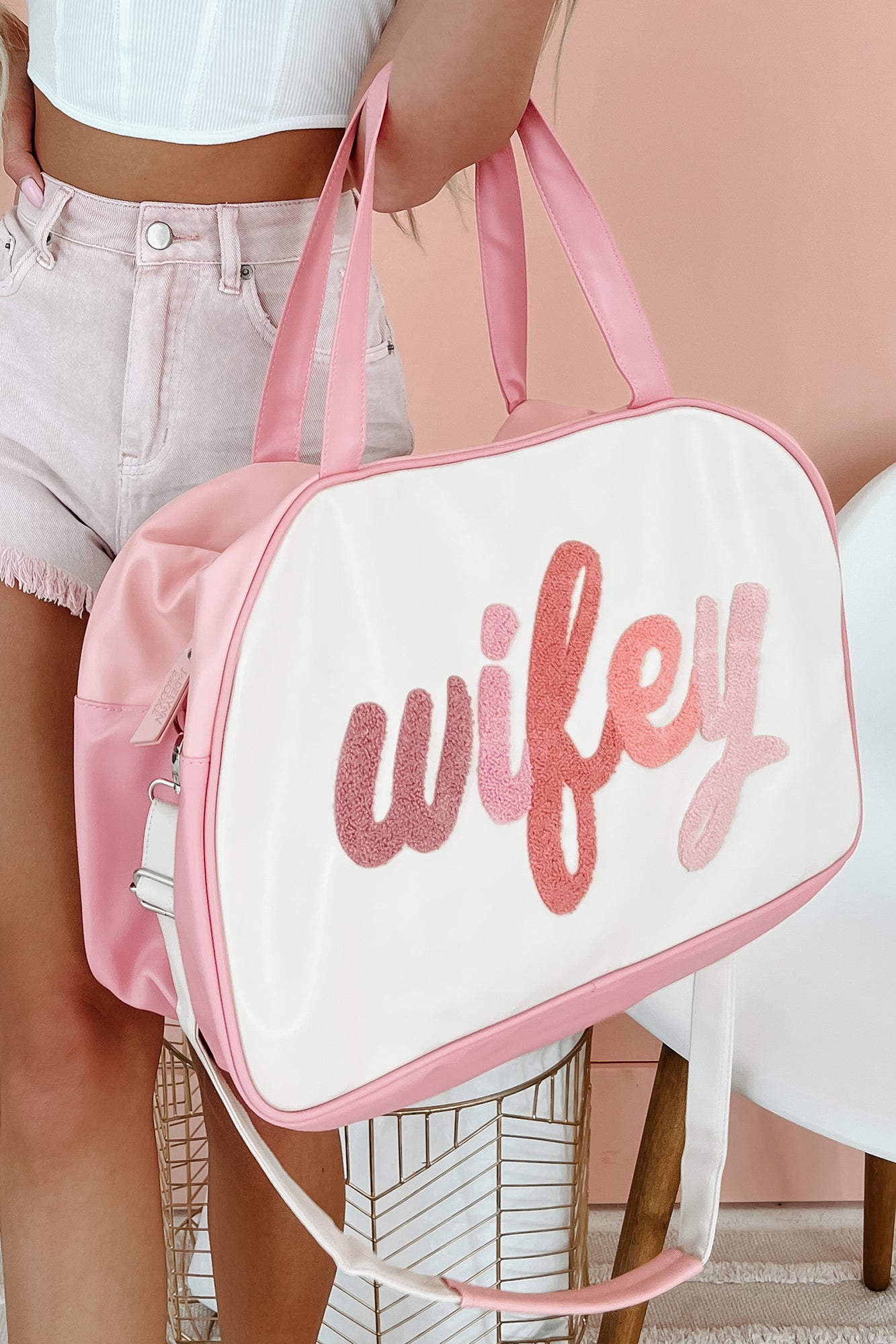 Wifey Weekender Faux Leather Duffle Bag (Blush Multi) - NanaMacs