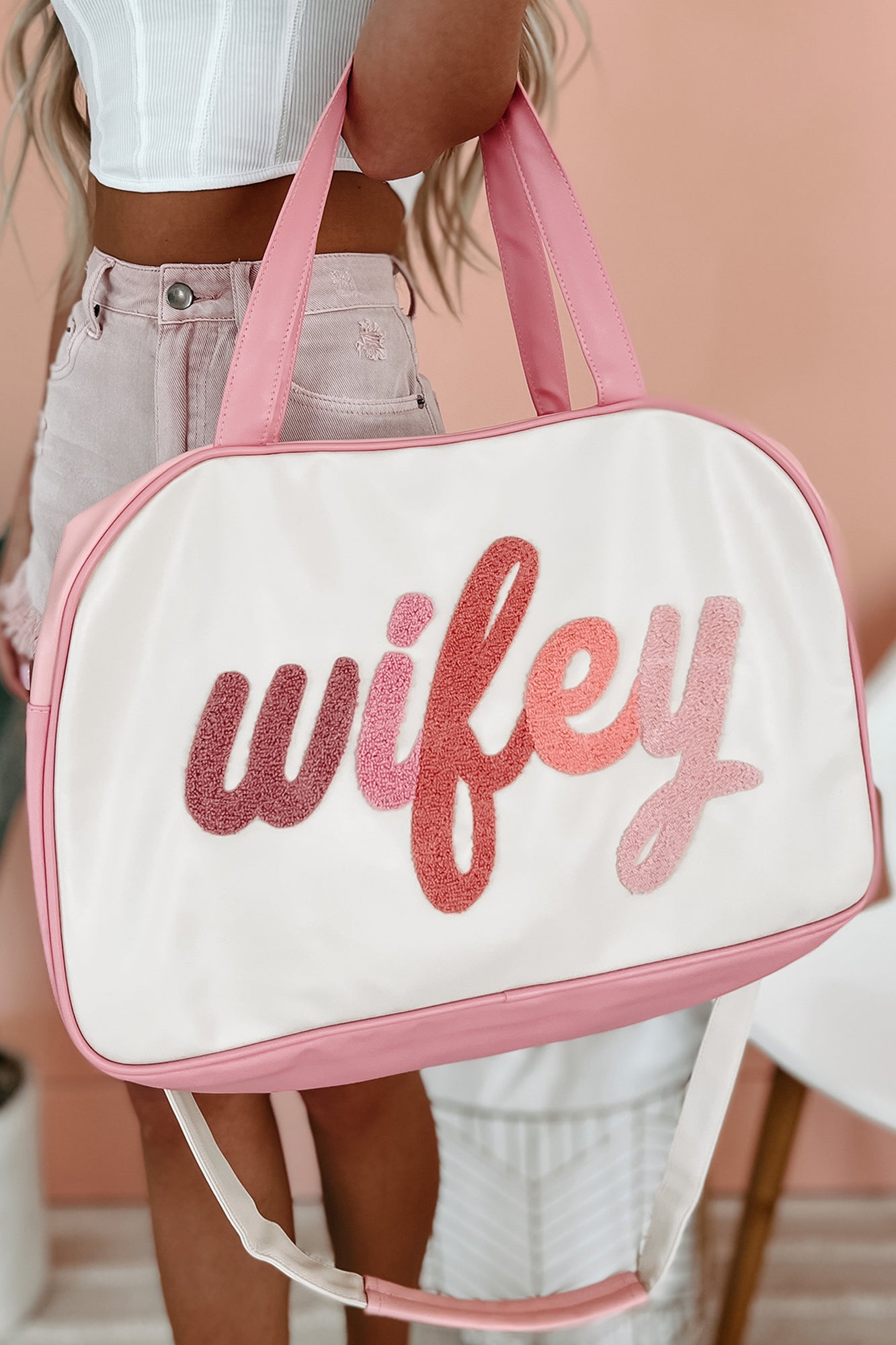 Wifey Weekender Faux Leather Duffle Bag Blush Multi Nanamacs 