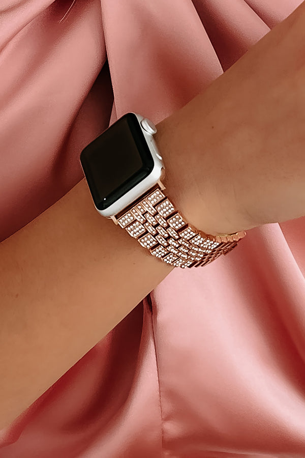 High Roller Rhinestone Embellished Metal Apple Watch Band (Rose Gold) - NanaMacs