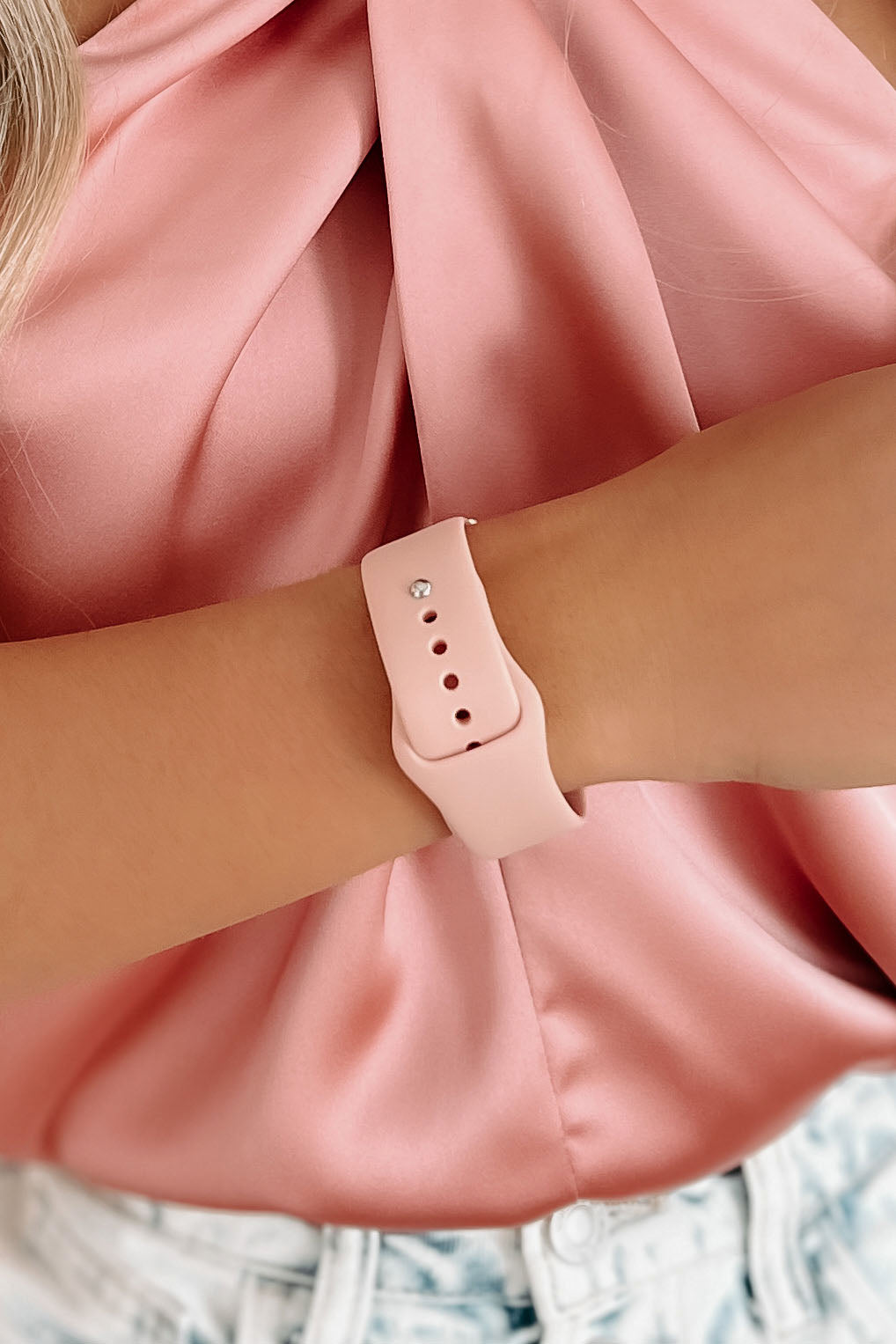 Time To Spare Silicone Apple Watch Band With Stackable Metal Accents (Blush/Tricolor) - NanaMacs