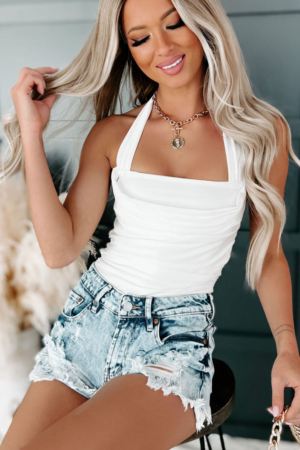 Make Me Marilyn Ruched Halter Bodysuit (Ivory) - NanaMacs