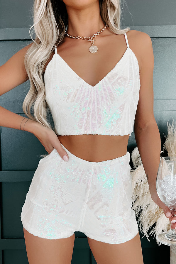 Modern Gatsby Sequin Two-Piece Set (White) - NanaMacs