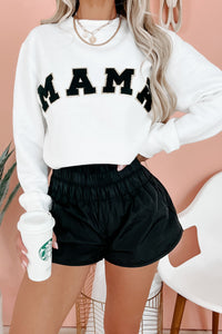 You Go Mama NanaMacs Original Varsity Patch Mama Crewneck Sweatshirt (White) - NanaMacs