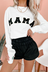 You Go Mama NanaMacs Original Varsity Patch Mama Crewneck Sweatshirt (White) - NanaMacs