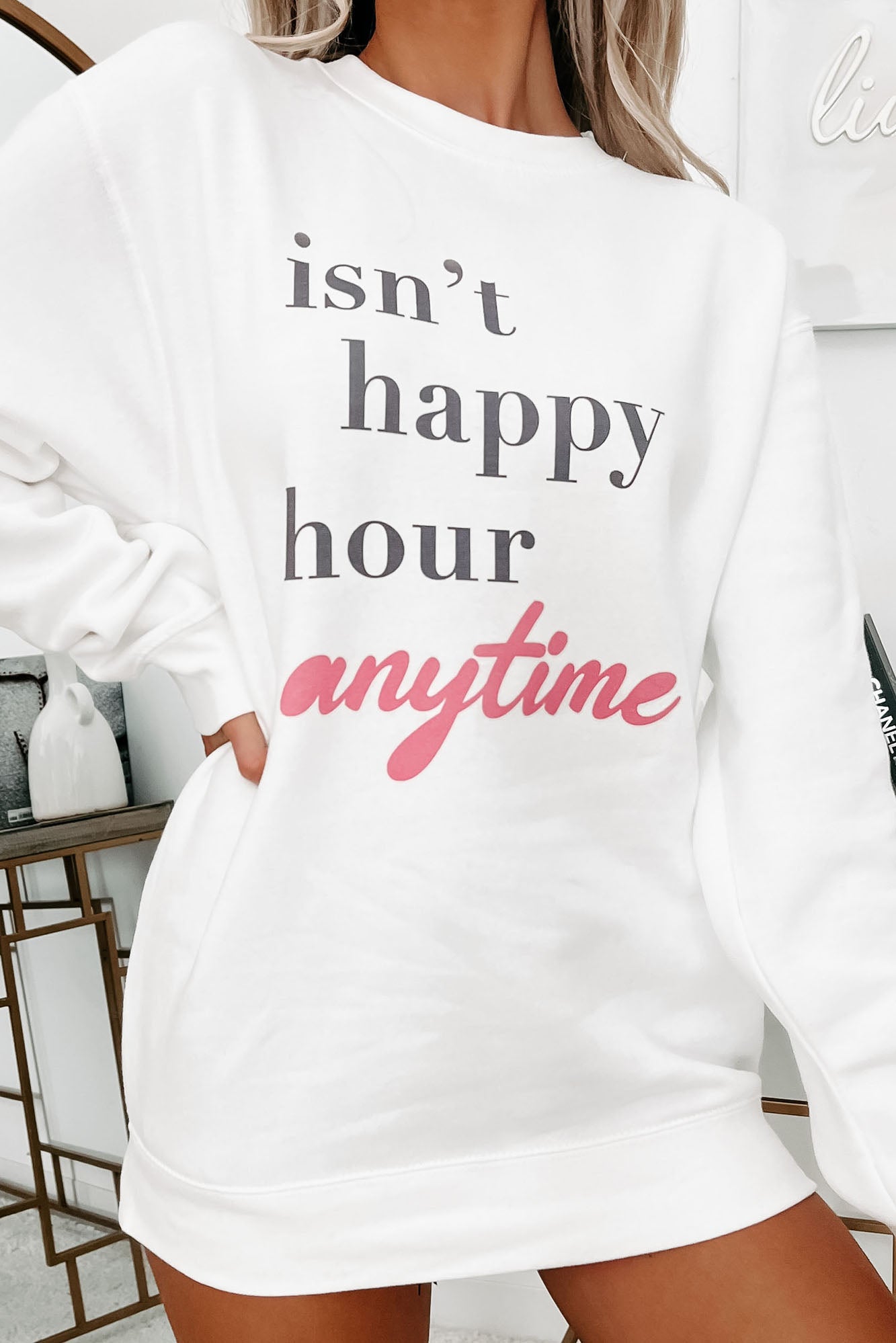 "Isn't Happy Hour Anytime" Graphic - Multiple Shirt Options (White) - Print On Demand - NanaMacs