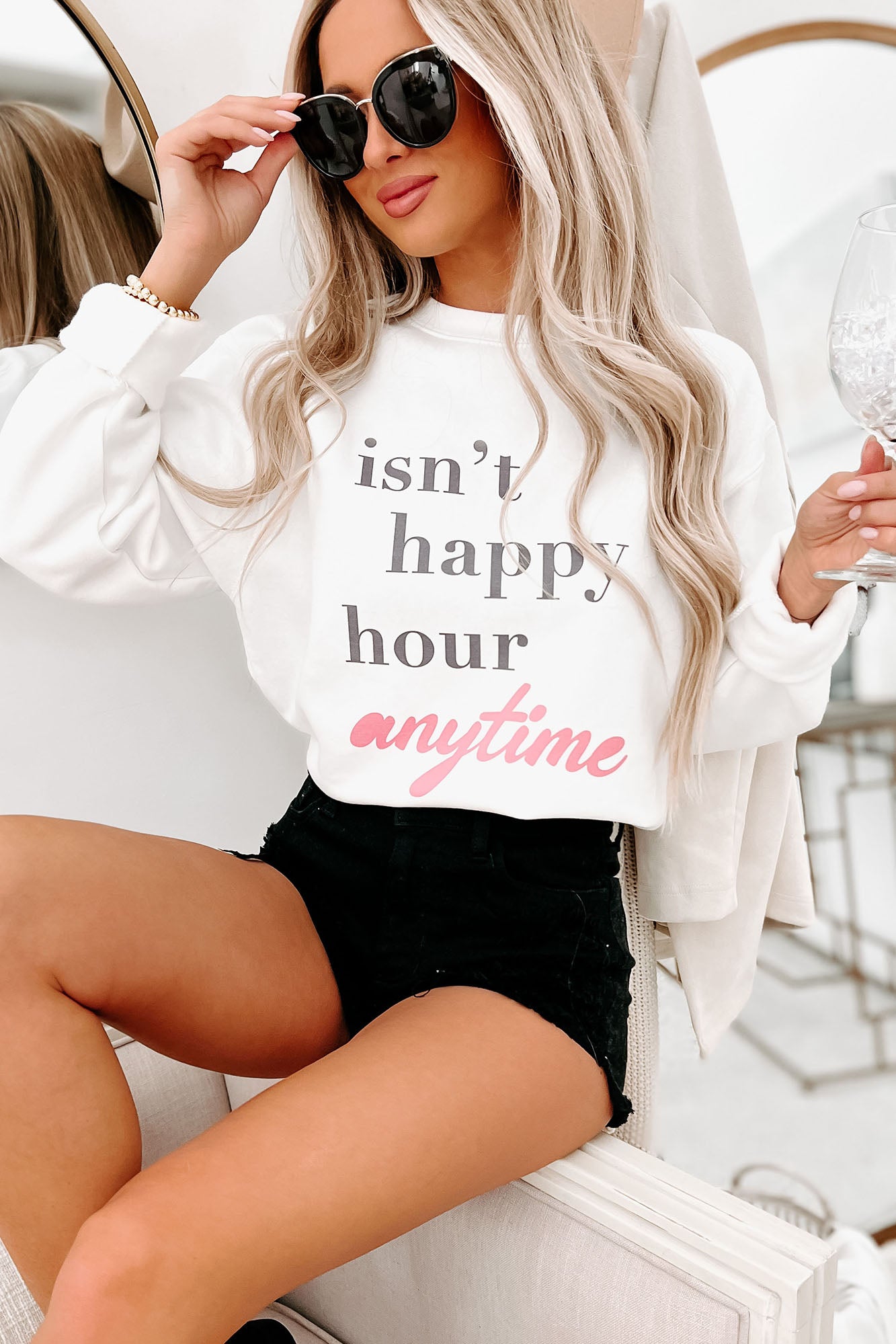 "Isn't Happy Hour Anytime" Graphic - Multiple Shirt Options (White) - Print On Demand - NanaMacs