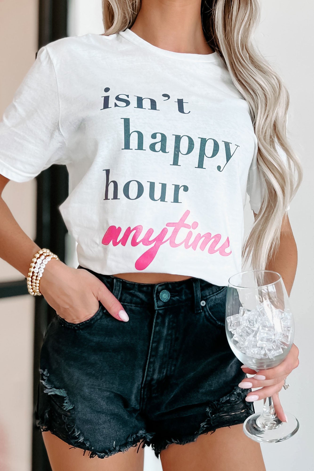 "Isn't Happy Hour Anytime" Graphic - Multiple Shirt Options (White) - Print On Demand - NanaMacs