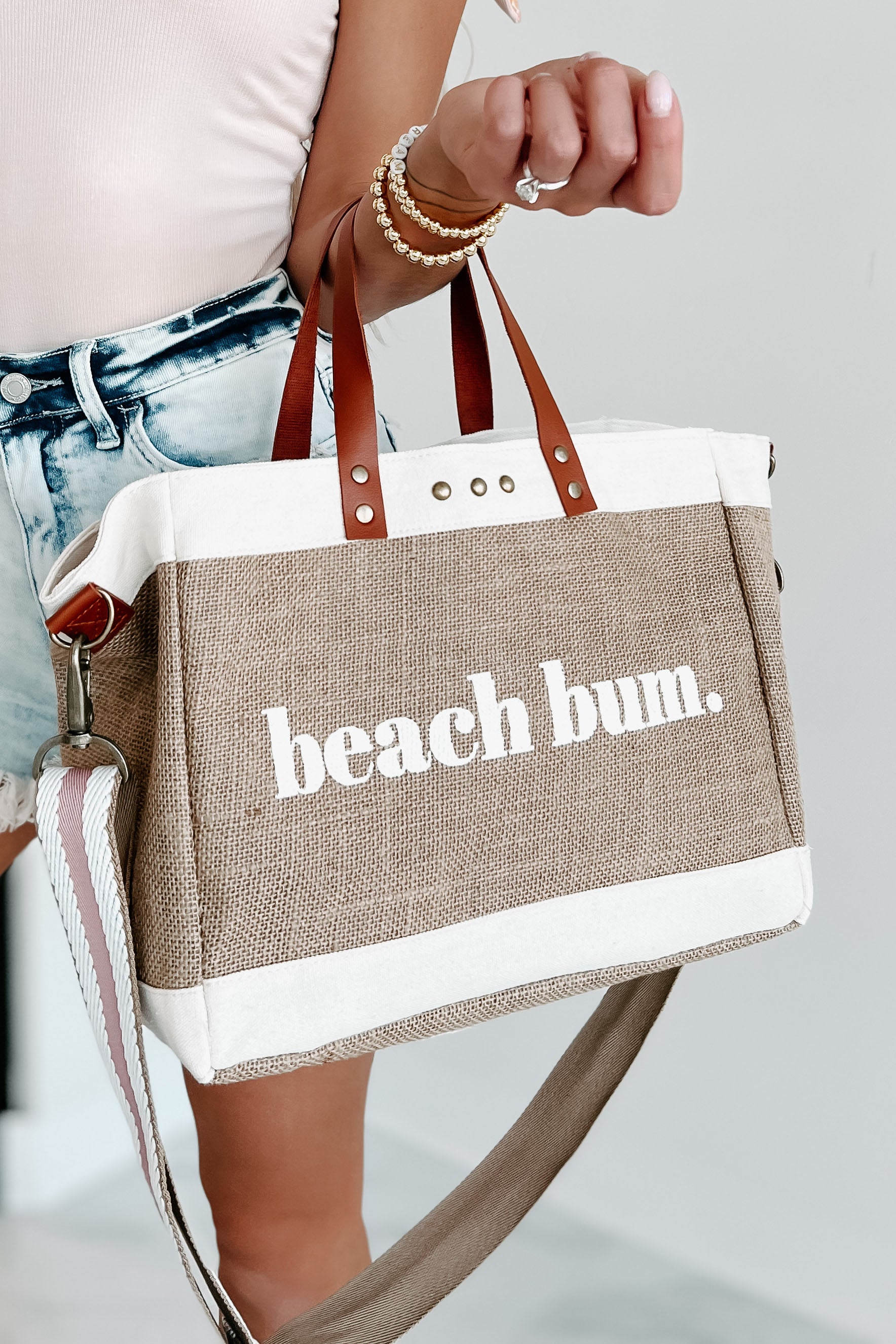"Beach Bum." Jute Crossbody Tote (Tan) - NanaMacs
