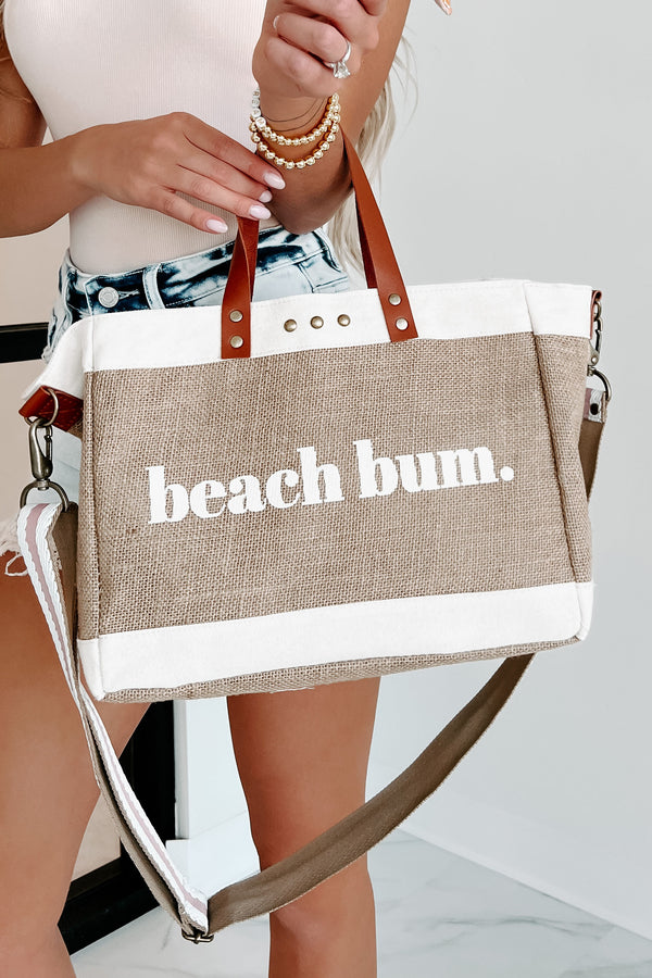 "Beach Bum." Jute Crossbody Tote (Tan) - NanaMacs