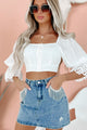Distracted Thoughts Button-Front Lace Detailed Crop Top (White) - NanaMacs