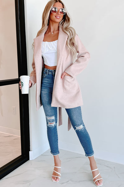 You're Blushing Me Tie-Waist Coat (Blush) - NanaMacs