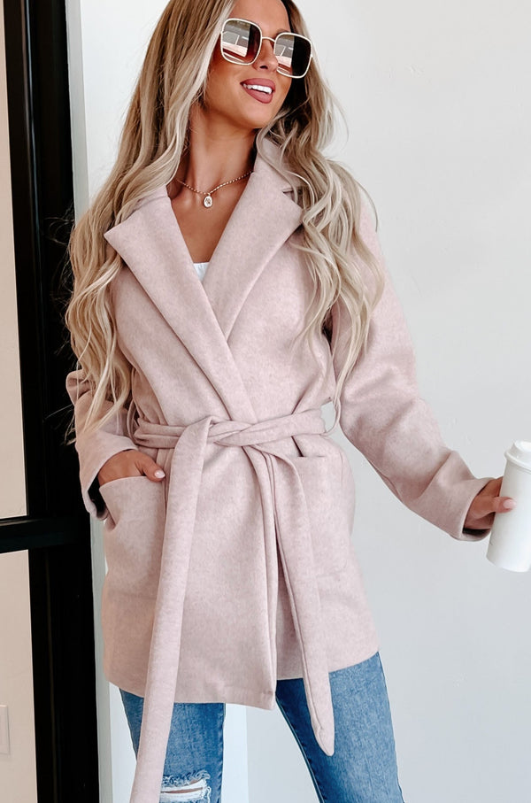 You're Blushing Me Tie-Waist Coat (Blush) - NanaMacs