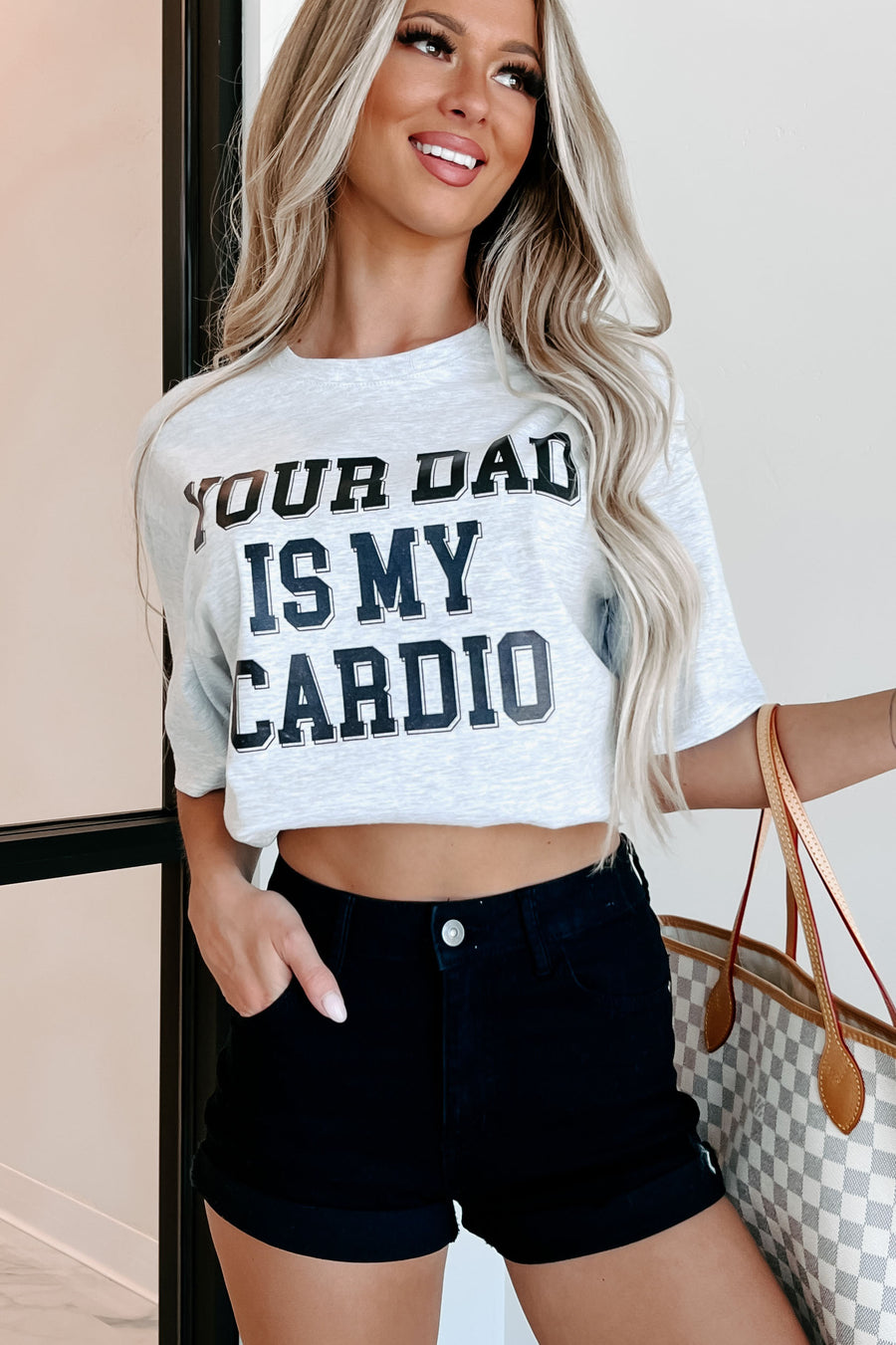 "Your Dad Is My Cardio" Graphic T-Shirt (Ash Grey) - Print On Demand - NanaMacs