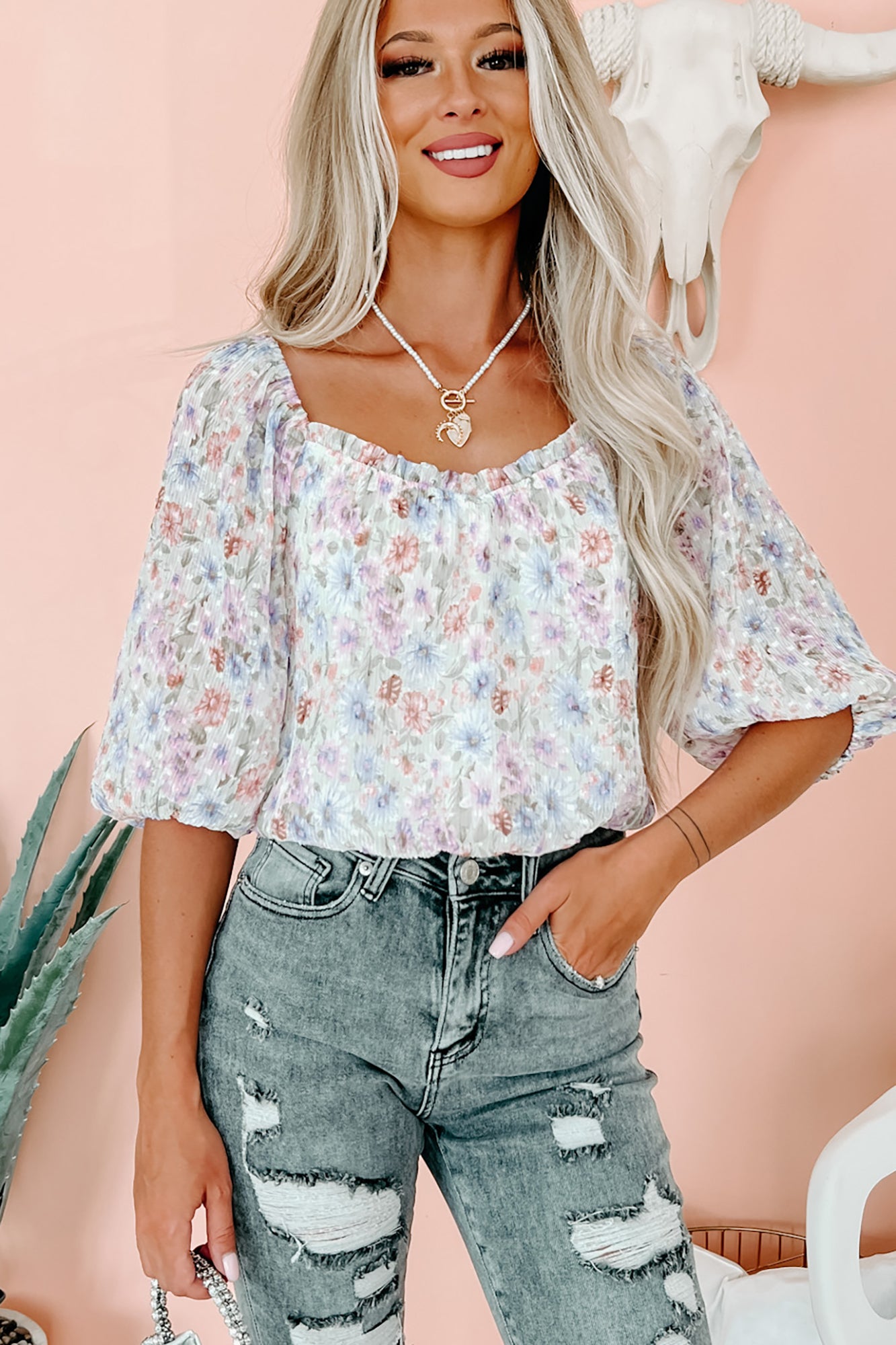 Waiting For Perfection Floral Swiss Dot Top (Mint Floral) - NanaMacs