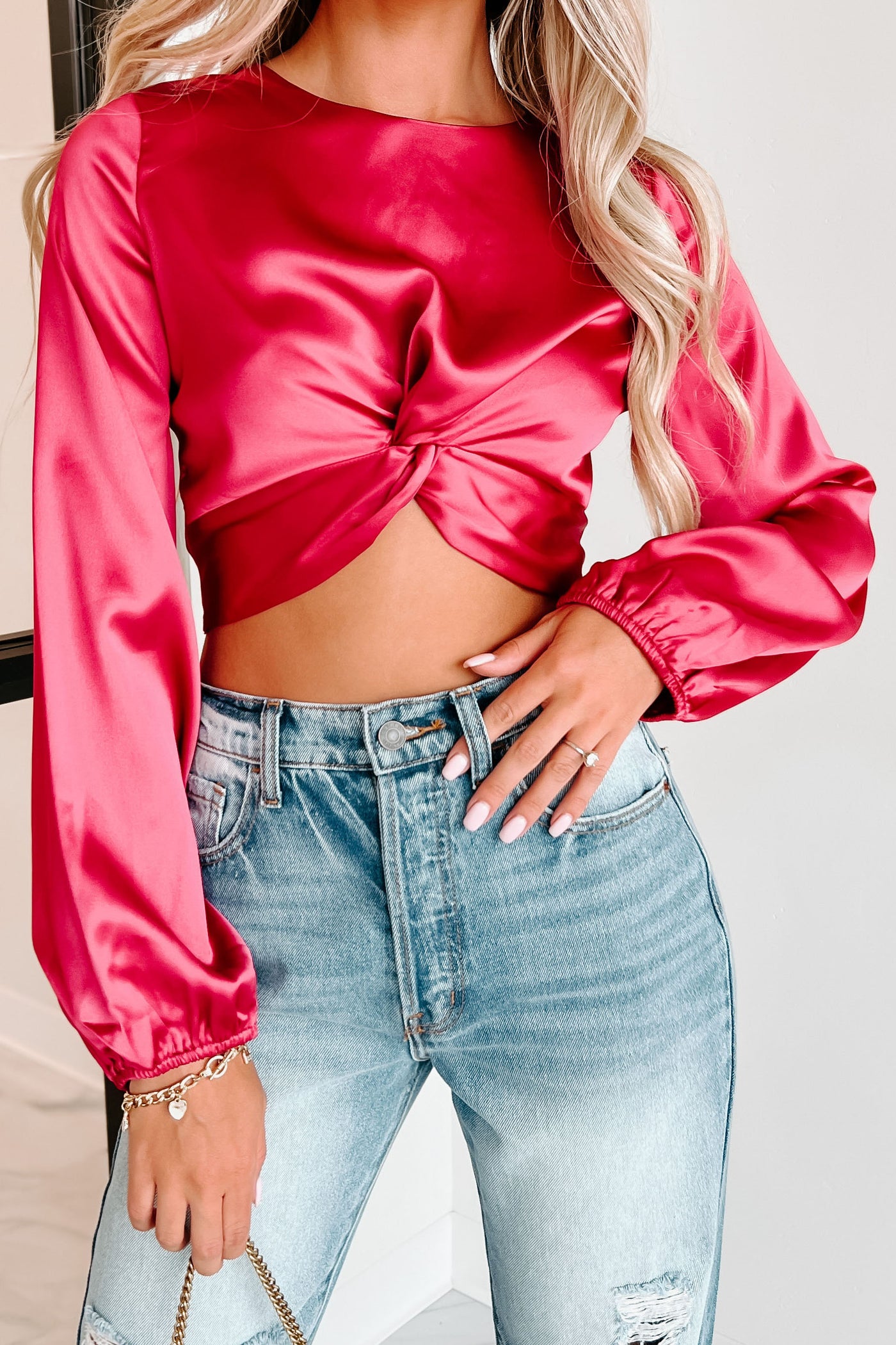 Over From The Start Twist-Knot Satin Crop Top (Magenta) · NanaMacs