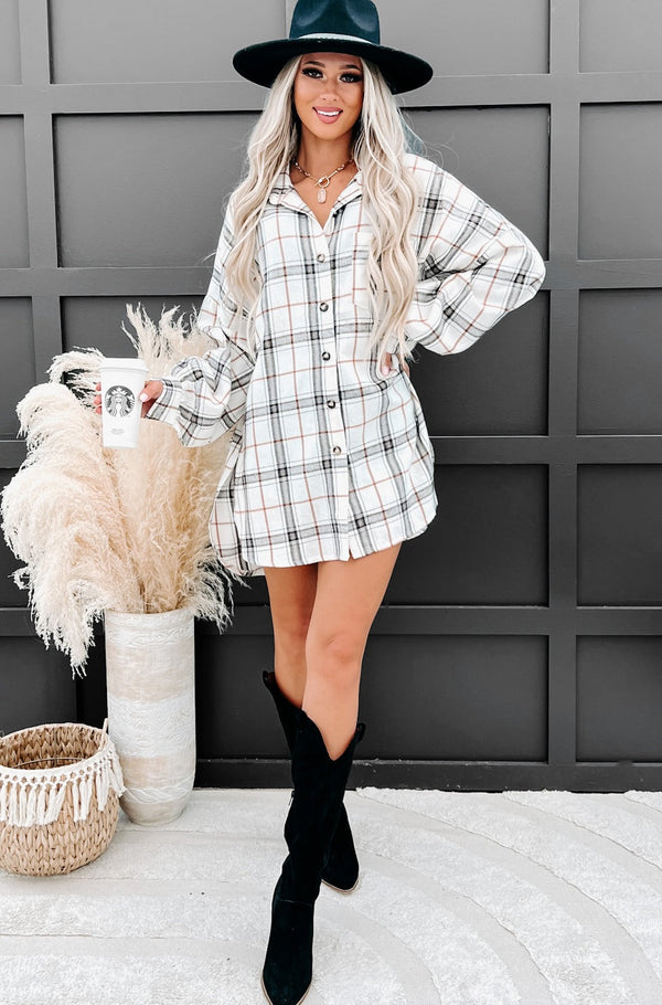 Meyer Oversized Plaid Shirt (White) - NanaMacs