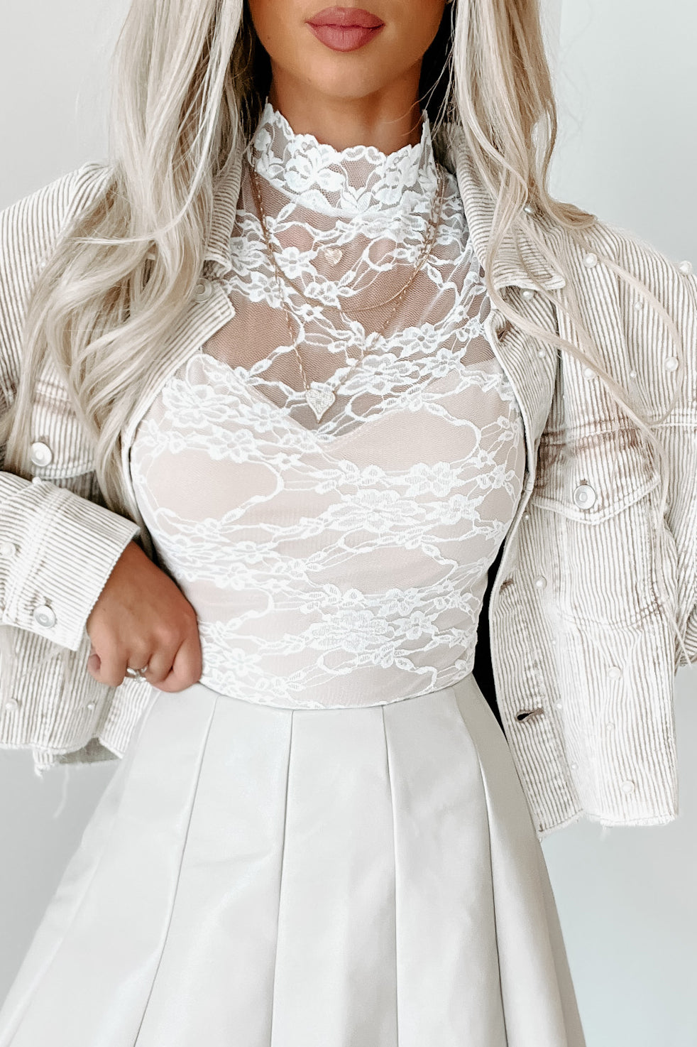 Somebody's Sweetheart Lace Bodysuit (White) - NanaMacs
