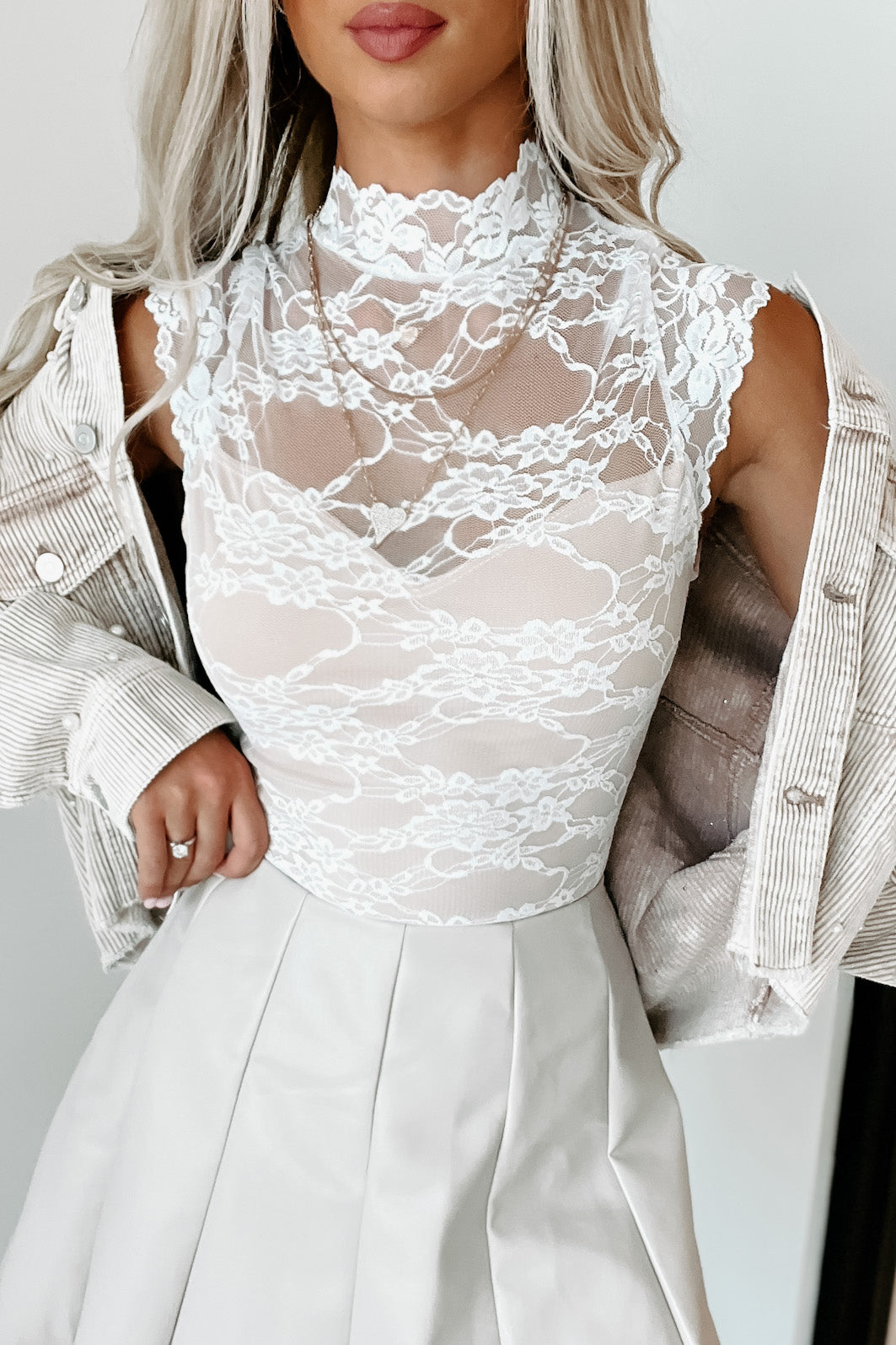 Somebody's Sweetheart Lace Bodysuit (White) - NanaMacs
