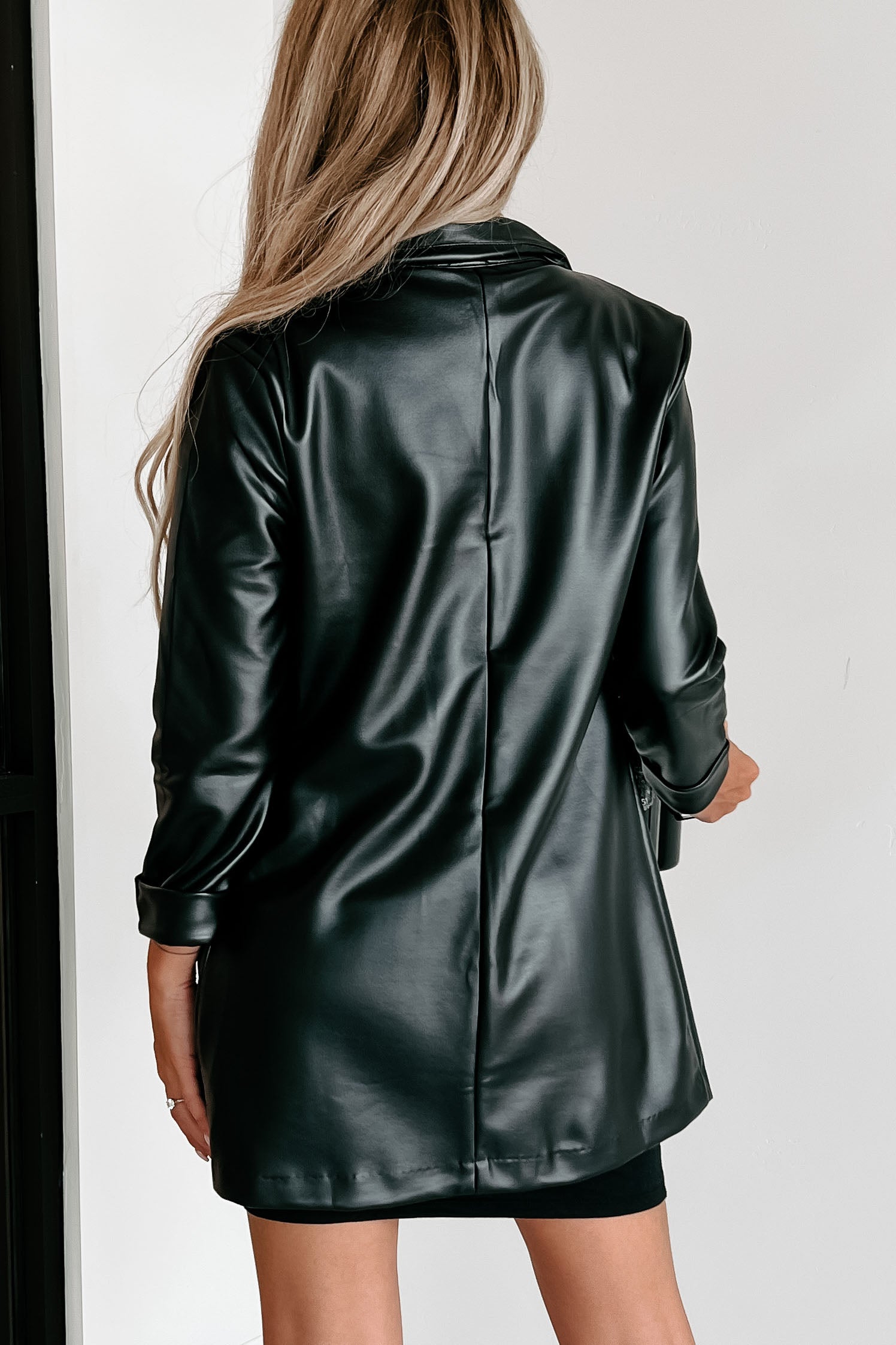 Stunning Creations Faux Leather Blazer (Black) - NanaMacs