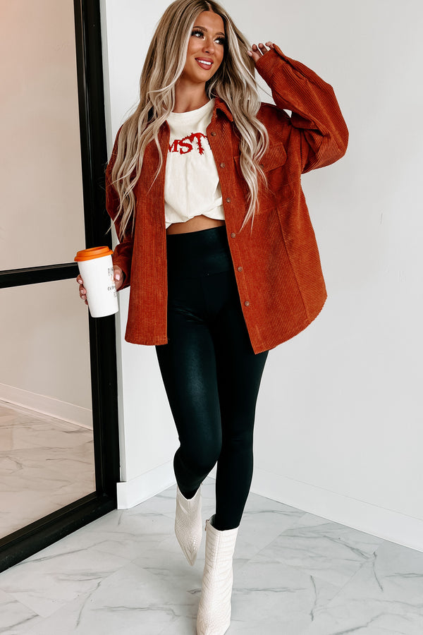 Chill For Awhile Corduroy Shacket (Rust) - NanaMacs
