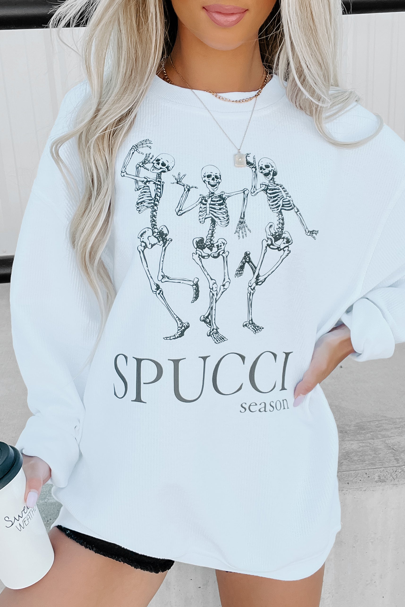 "Spucci Season" Corded Graphic Crewneck (White) - Print On Demand - NanaMacs