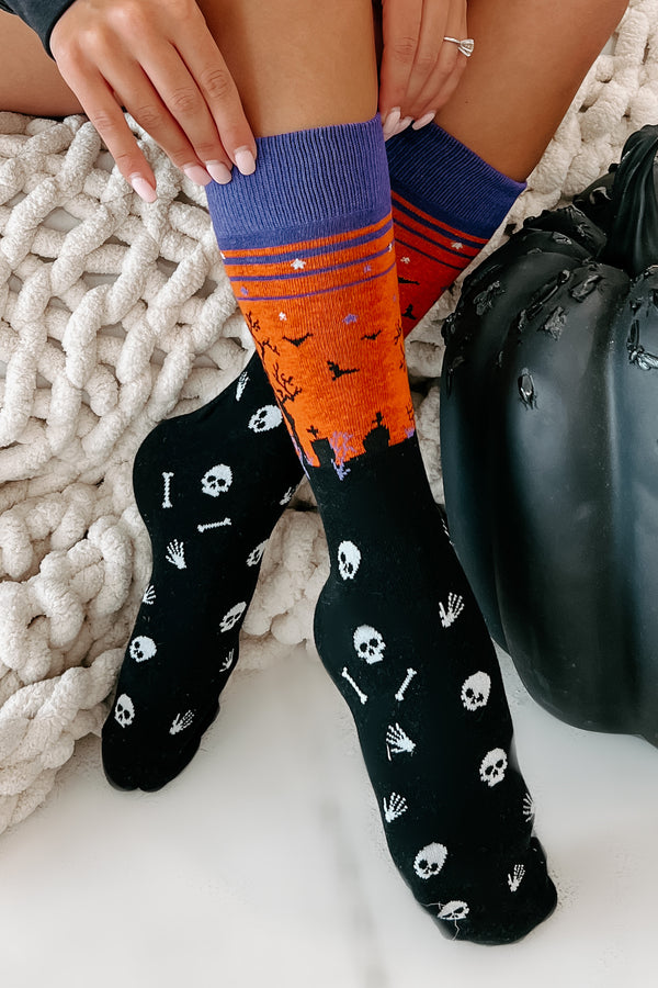 Graveyard Gathering Halloween Novelty Socks (Black) - NanaMacs