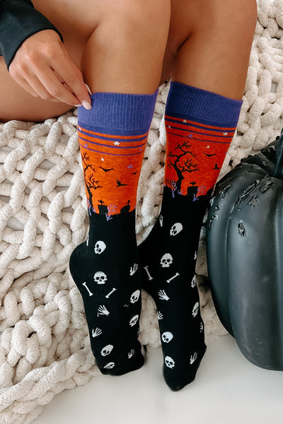 Graveyard Gathering Halloween Novelty Socks (Black) - NanaMacs