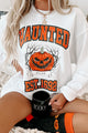 "Haunted" Corded Graphic Crewneck (White) - Print On Demand - NanaMacs