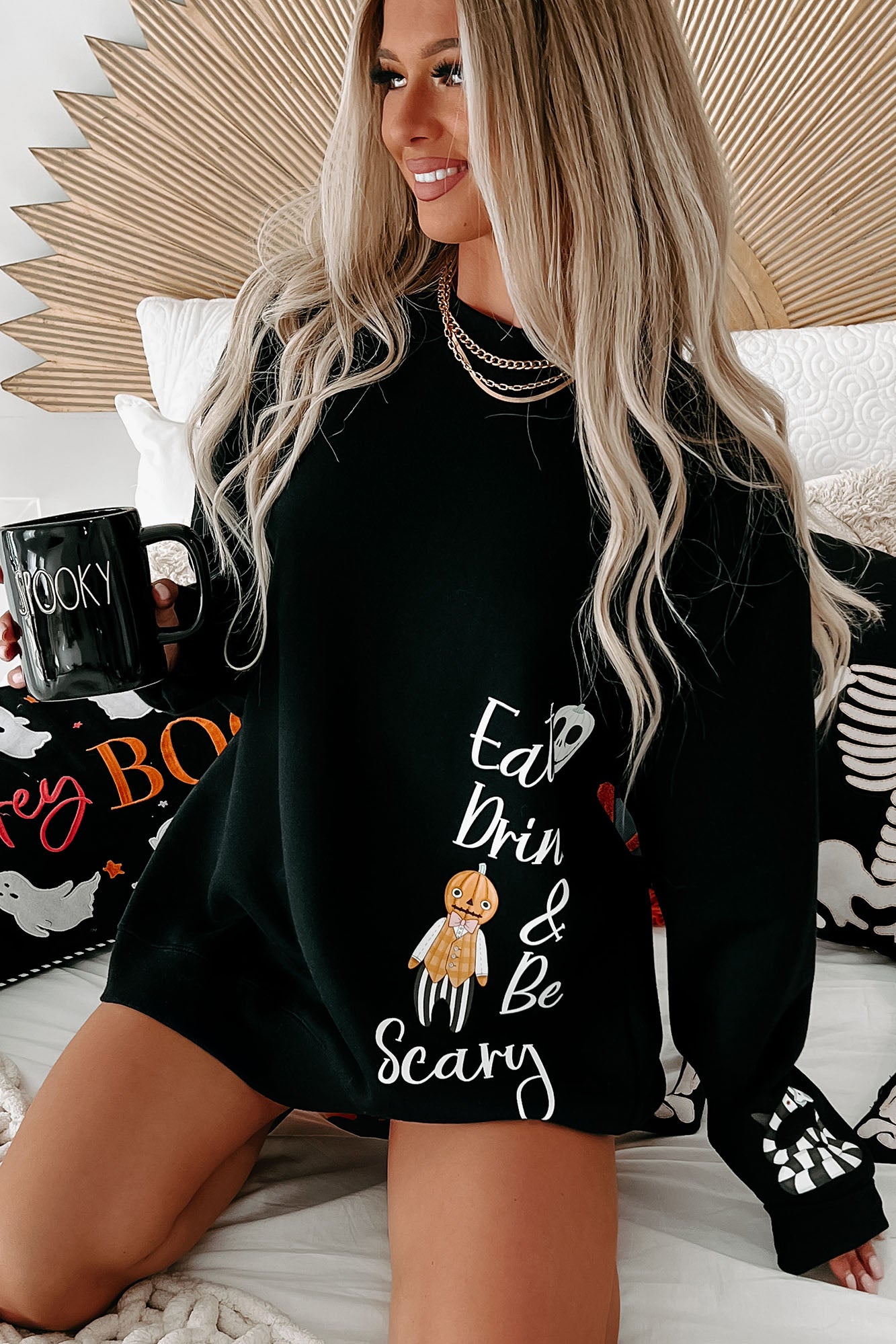 "Eat, Drink, & Be Scary" Graphic Crewneck (Black) - Print On Demand - NanaMacs