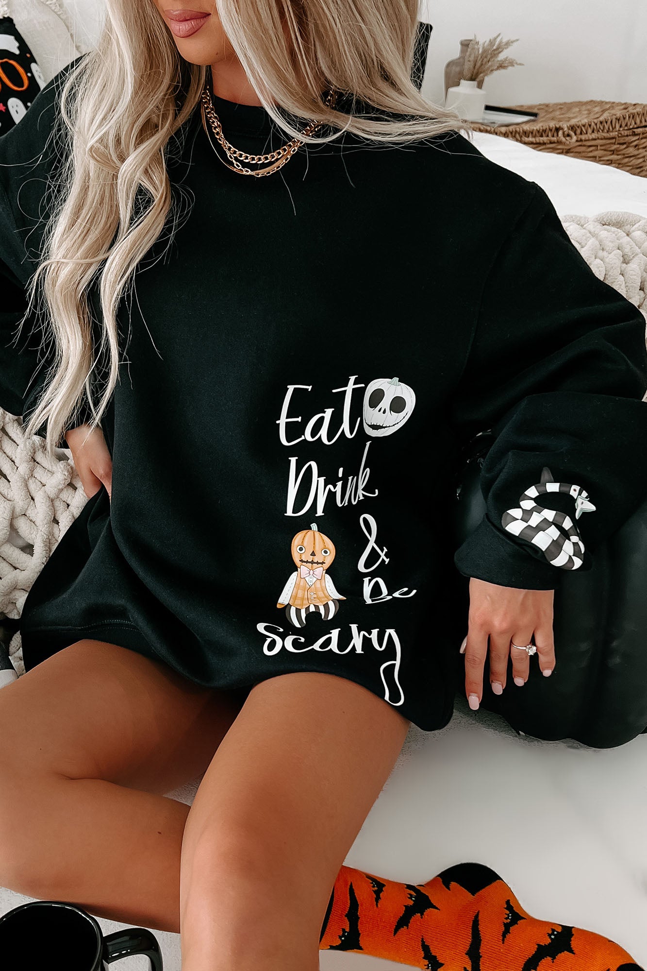 "Eat, Drink, & Be Scary" Graphic Crewneck (Black) - Print On Demand - NanaMacs