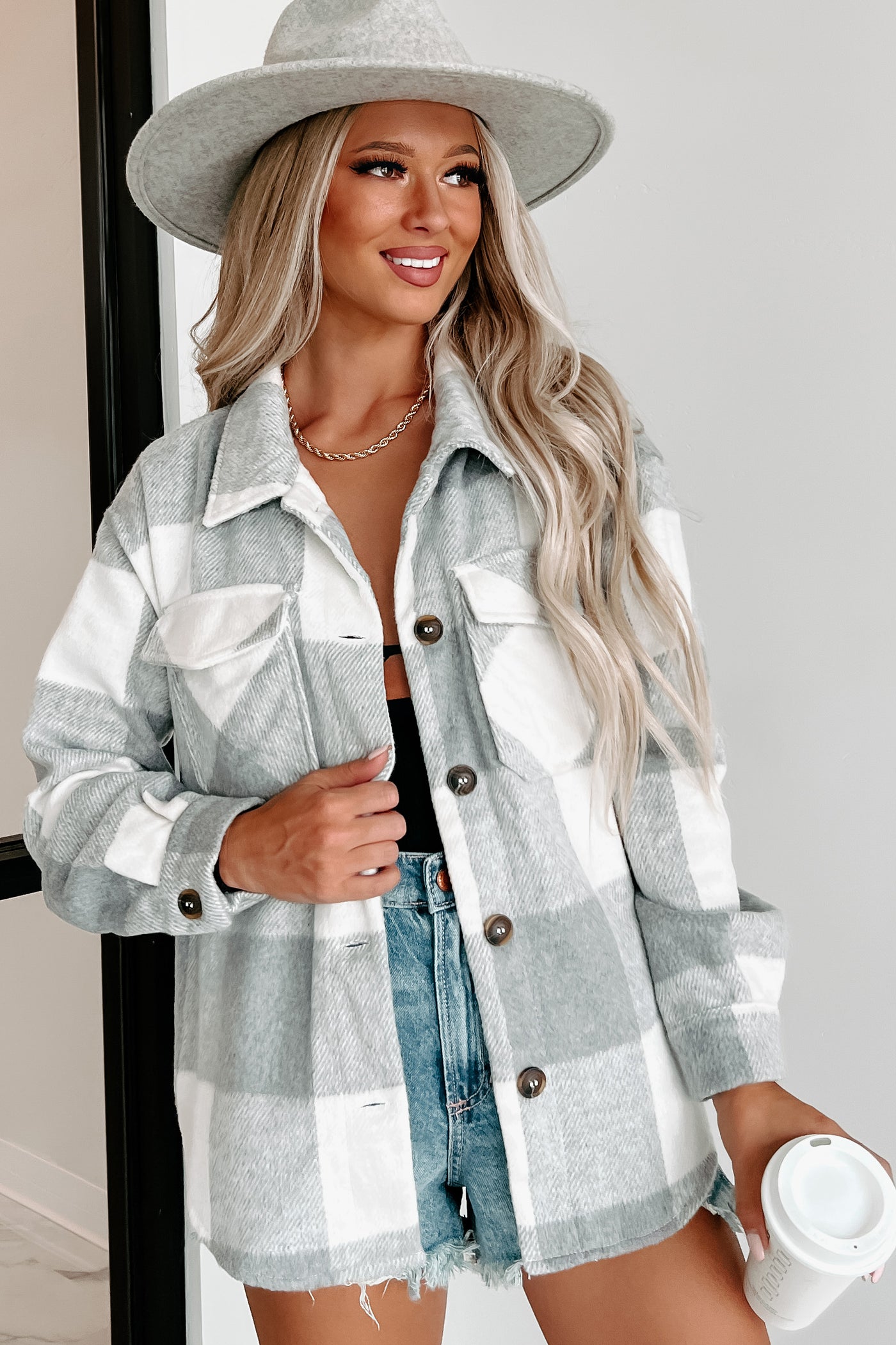 Dane Plaid Shacket (Grey) - NanaMacs