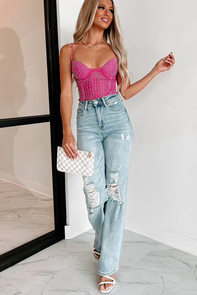 Definitely A Diva Padded Rhinestone Mesh Crop Top (Purple) - NanaMacs