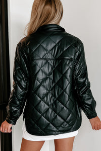 Charisma Faux Leather Quilted Shacket (Black) - NanaMacs
