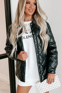 Charisma Faux Leather Quilted Shacket (Black) - NanaMacs