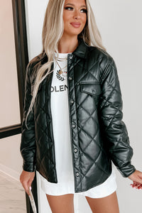 Charisma Faux Leather Quilted Shacket (Black) - NanaMacs