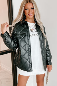 Charisma Faux Leather Quilted Shacket (Black) - NanaMacs