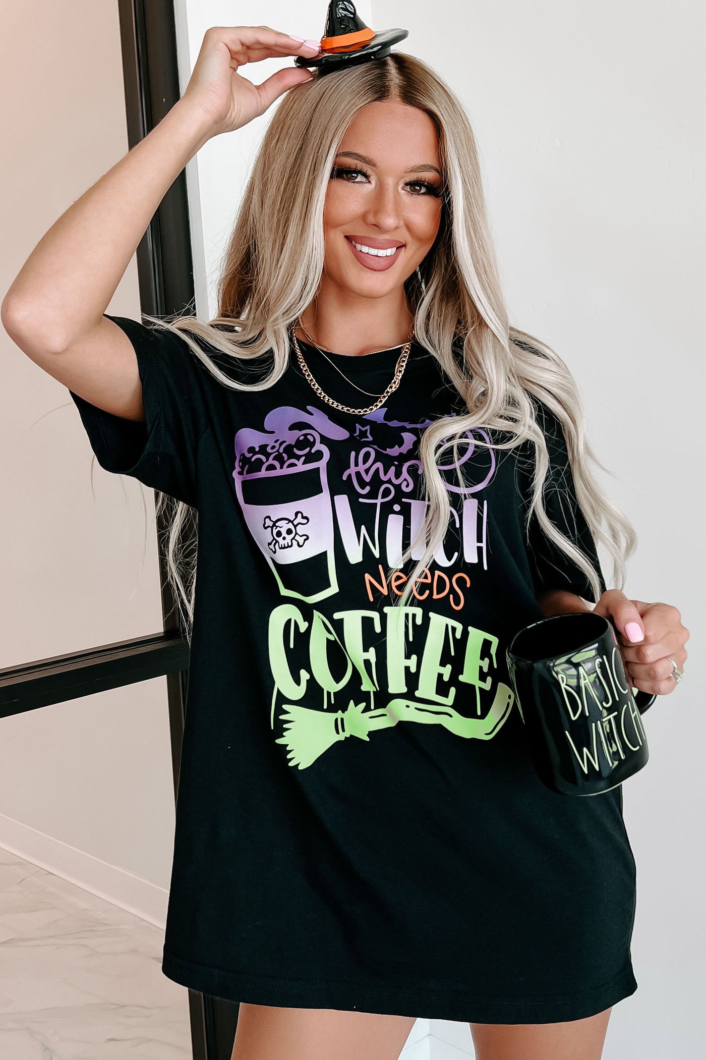 "This Witch Needs Coffee" Graphic Multiple Shirt Options (Black) - Print On Demand - NanaMacs