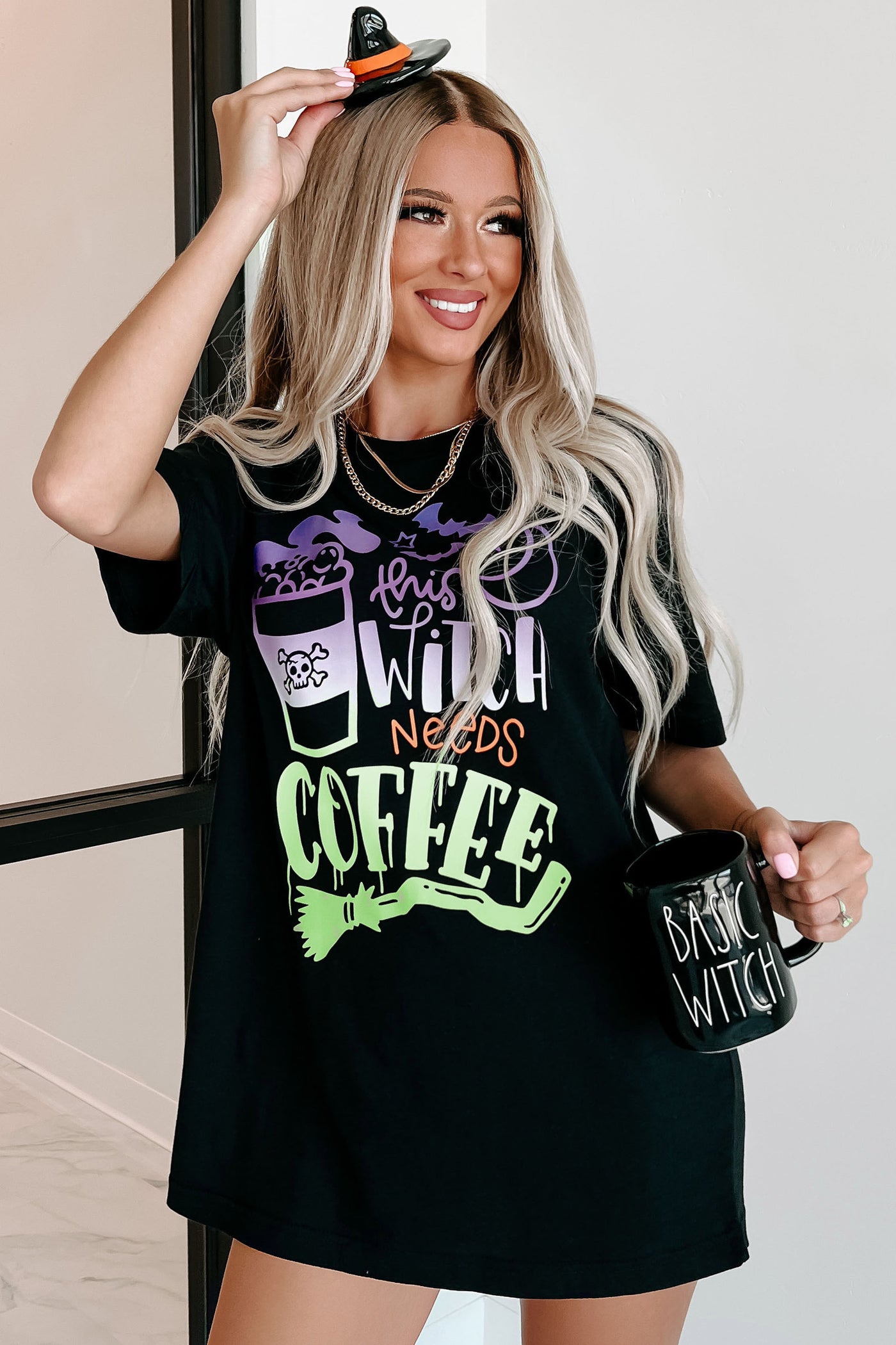 "This Witch Needs Coffee" Graphic Multiple Shirt Options (Black) - Print On Demand - NanaMacs