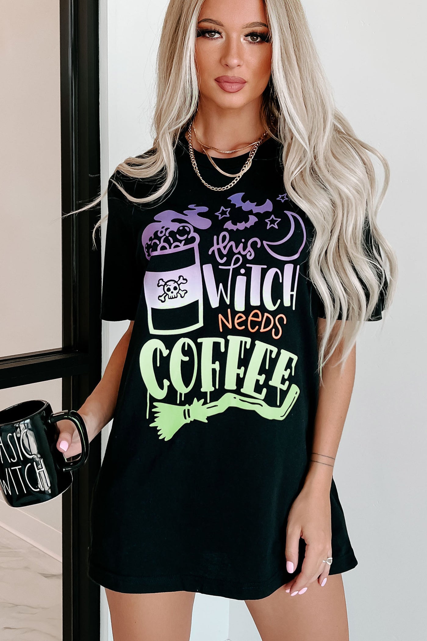 "This Witch Needs Coffee" Graphic Multiple Shirt Options (Black) - Print On Demand - NanaMacs