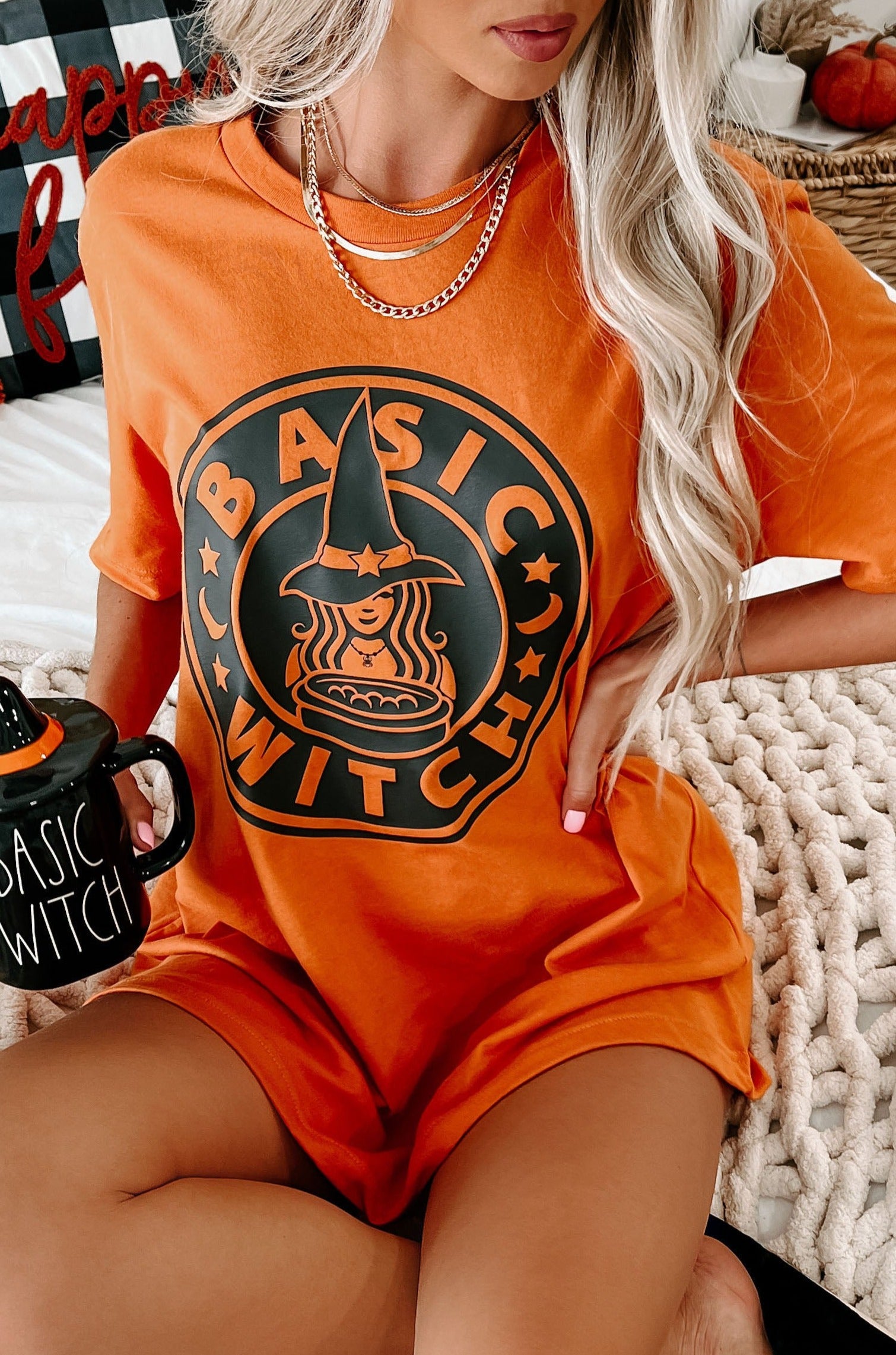 "Better Than Your Basic Witch" Graphic T-Shirt (Burnt Orange) - Print On Demand - NanaMacs