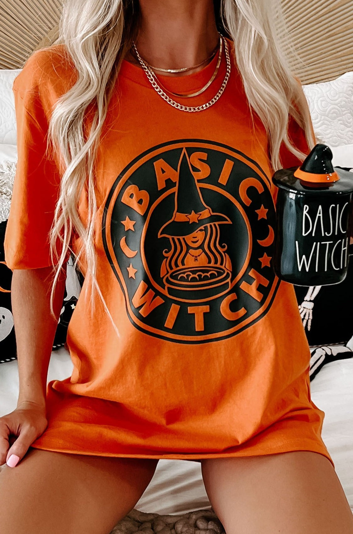 "Better Than Your Basic Witch" Graphic T-Shirt (Burnt Orange) - Print On Demand - NanaMacs