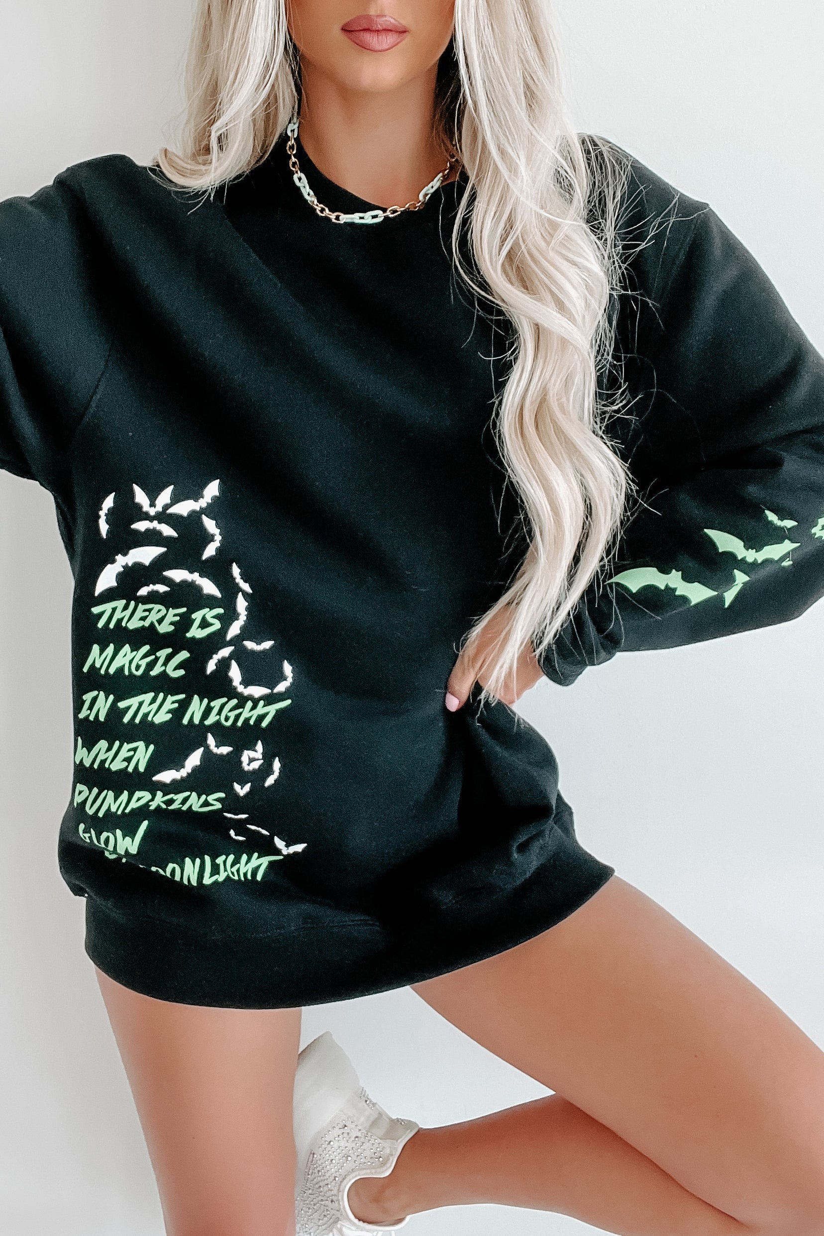 "There Is Magic In The Night" Graphic Crewneck (Black) - Print On Demand - NanaMacs
