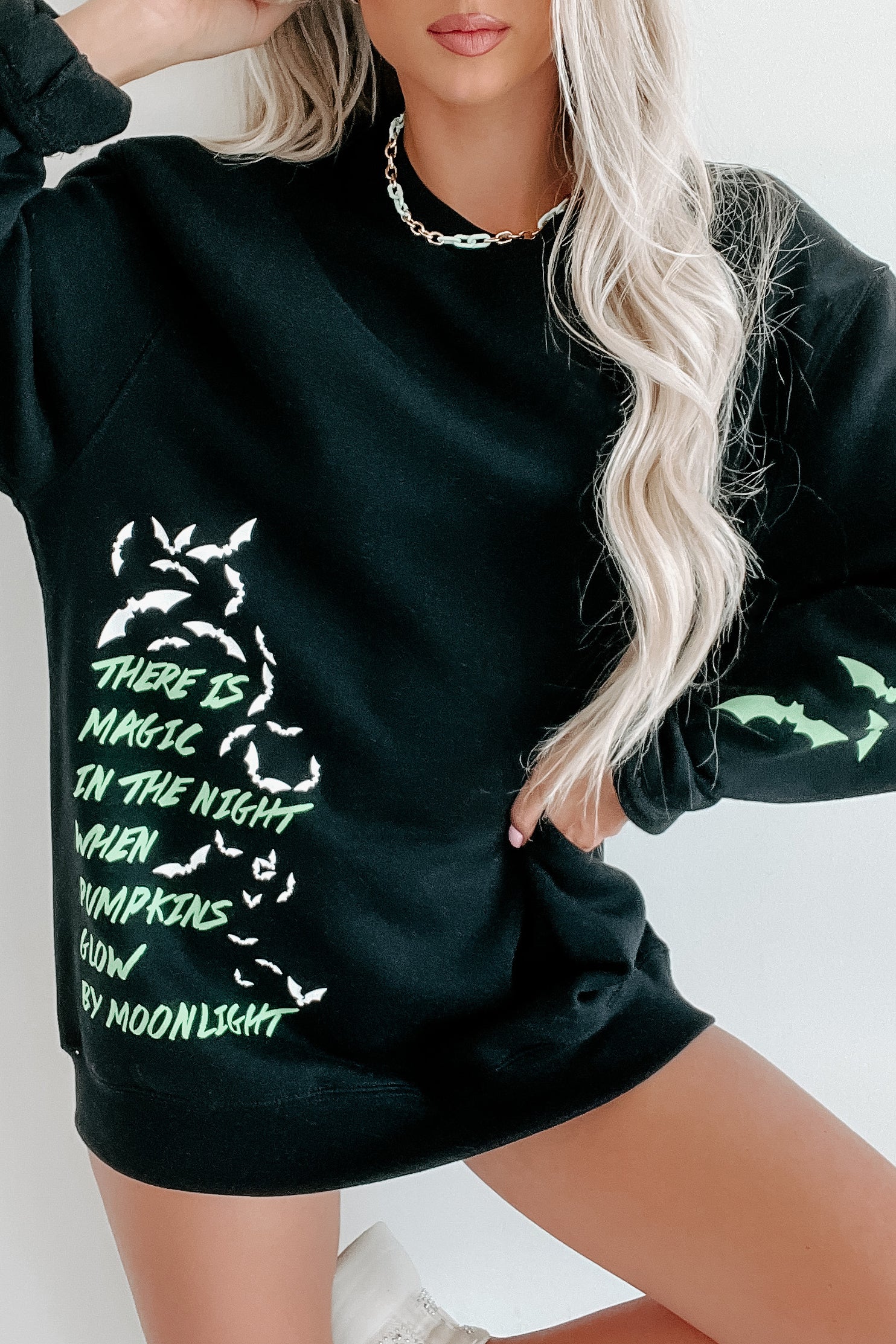 "There Is Magic In The Night" Graphic Crewneck (Black) - Print On Demand - NanaMacs