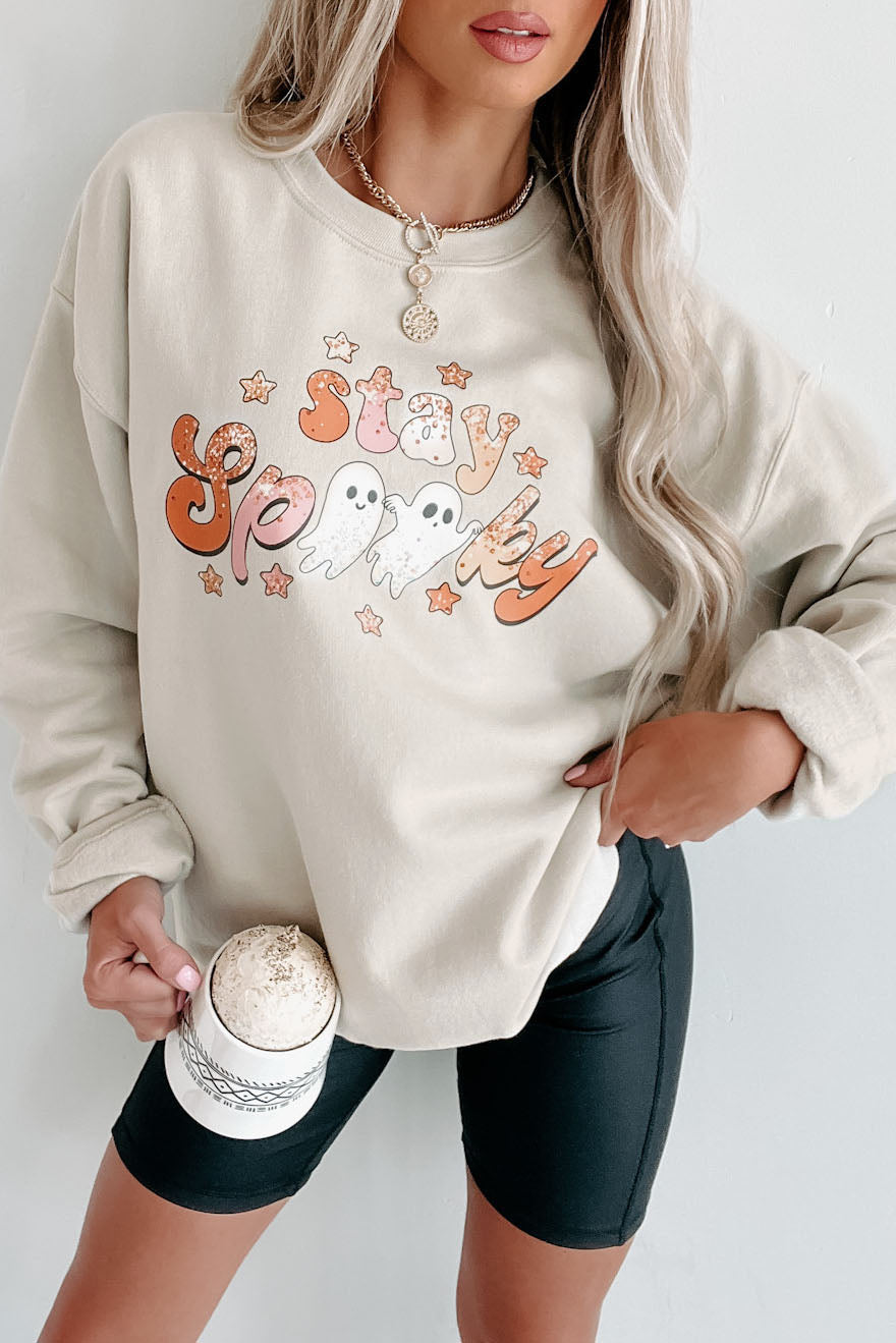 Stay Spooky Friends Graphic Crewneck (Sand) - Print On Demand - NanaMacs