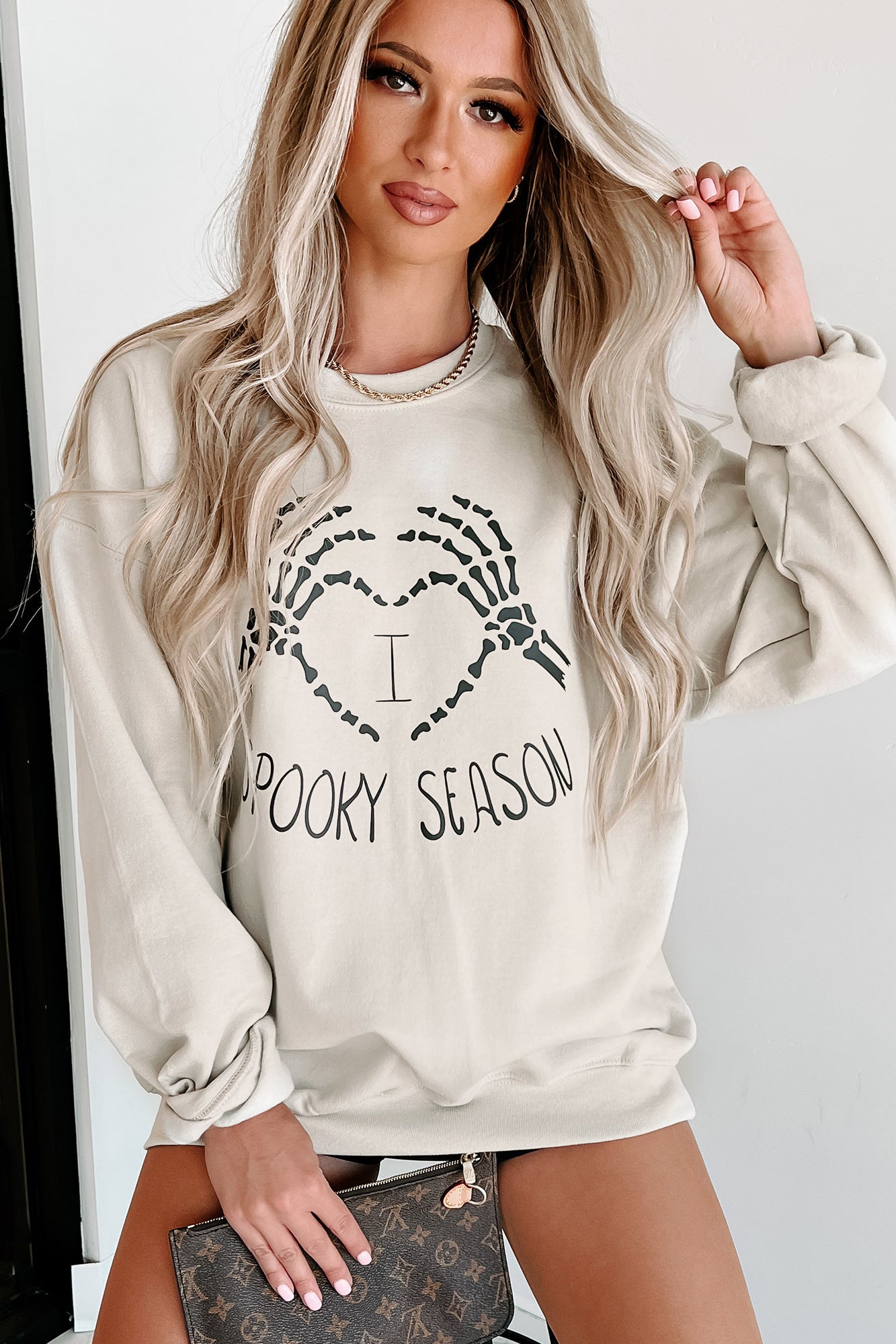 "I Love Spooky Season" Graphic Crewneck (Sand) - Print On Demand - NanaMacs