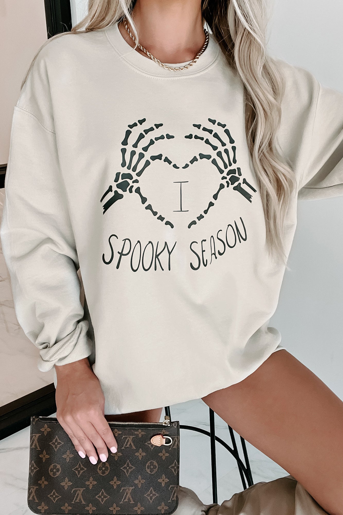 "I Love Spooky Season" Graphic Crewneck (Sand) - Print On Demand - NanaMacs